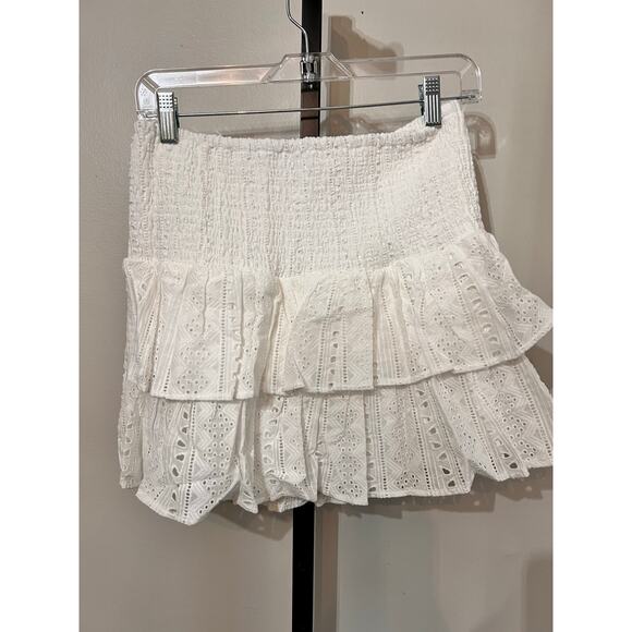 Choosy Pull On High Waisted Smocked Tiered Mini Skirt White Women's Size 8 NWT - Picture 4 of 9
